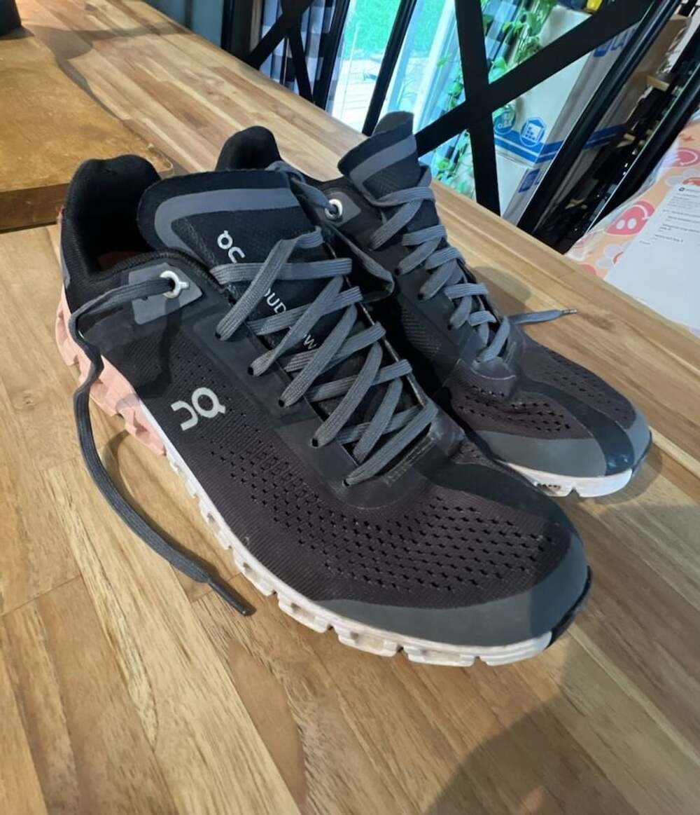 On Running Womens Cloudflow Shoe Black Peach Sneaker Trainer